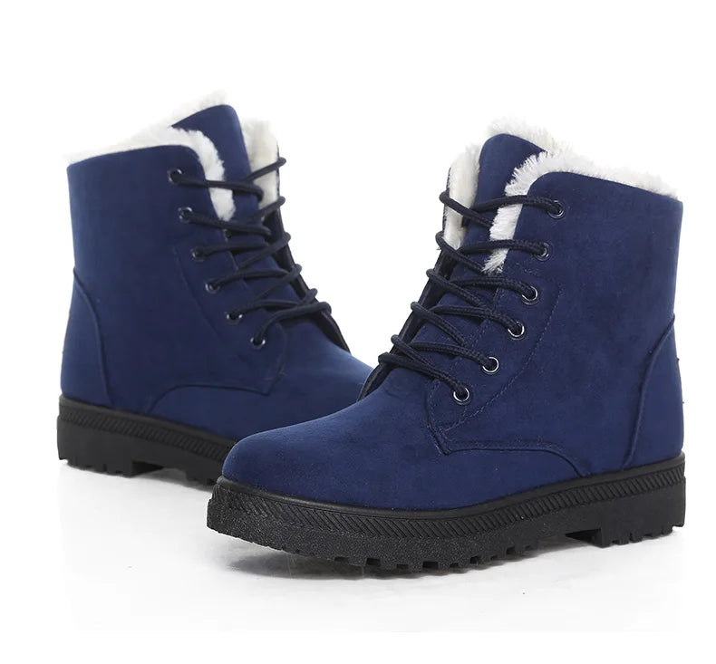 Maxy Women's Boots Winter Boots with Fur Low Heels Snow Boots Ankle Bota Feminina Platform Booties For Women Winter Shoes Heeled