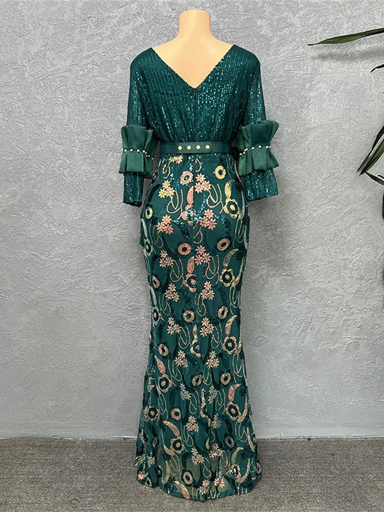 Macy Fashion Summer Dresses Luxury Sequin Mermaid Robe Dubai African Women Wedding Party Prom Evening Gown Dashiki Ankara Outfit