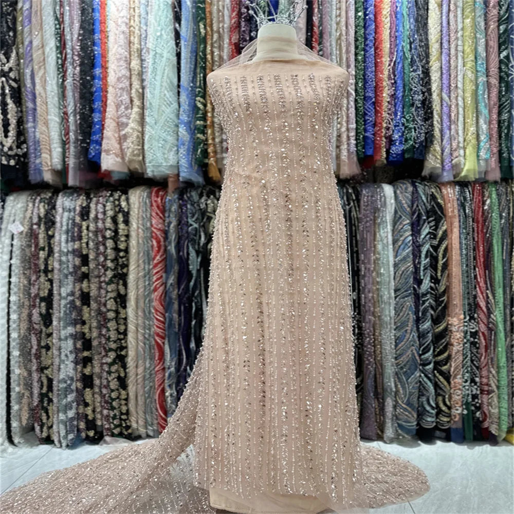 Maxy New African Nigerian French High Quality 2024 Hot Sale Lace Fabric with Beads Sequins Bride Party Wedding Embroiderg Dress