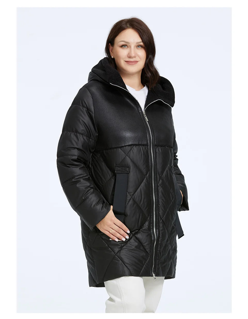 Gacy Women's Winter Jacket 2023 Plus Size Women Parka Long Bio Down Jackets Stitching Design Thick Fleece Hooded Quilted Coat