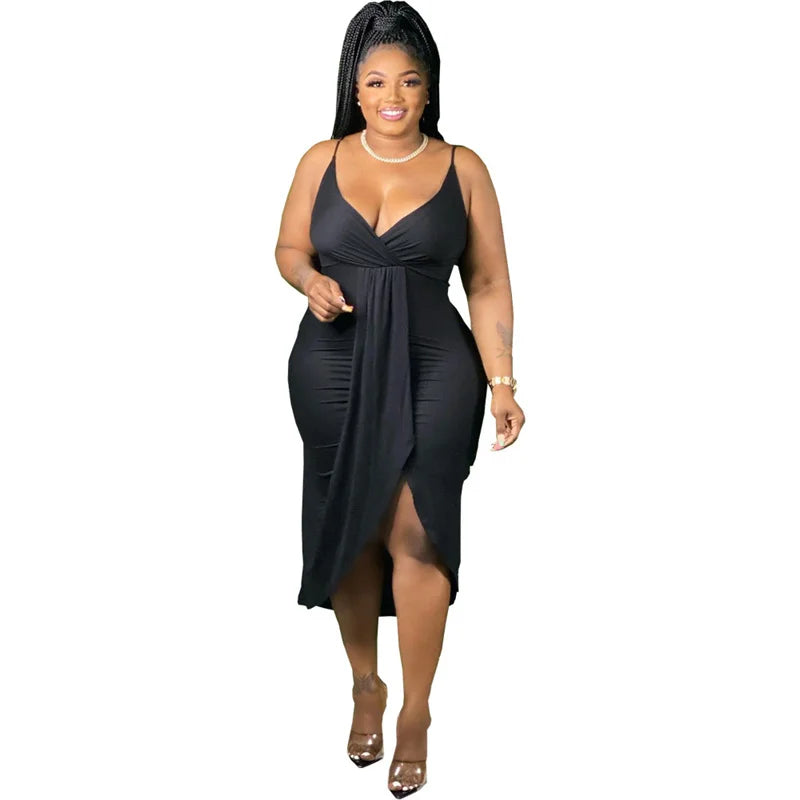 Maxy Plus Size Women Dresses Summer Clothing Sexy Bodycon Stretch Sling Solid Party Dress 2024