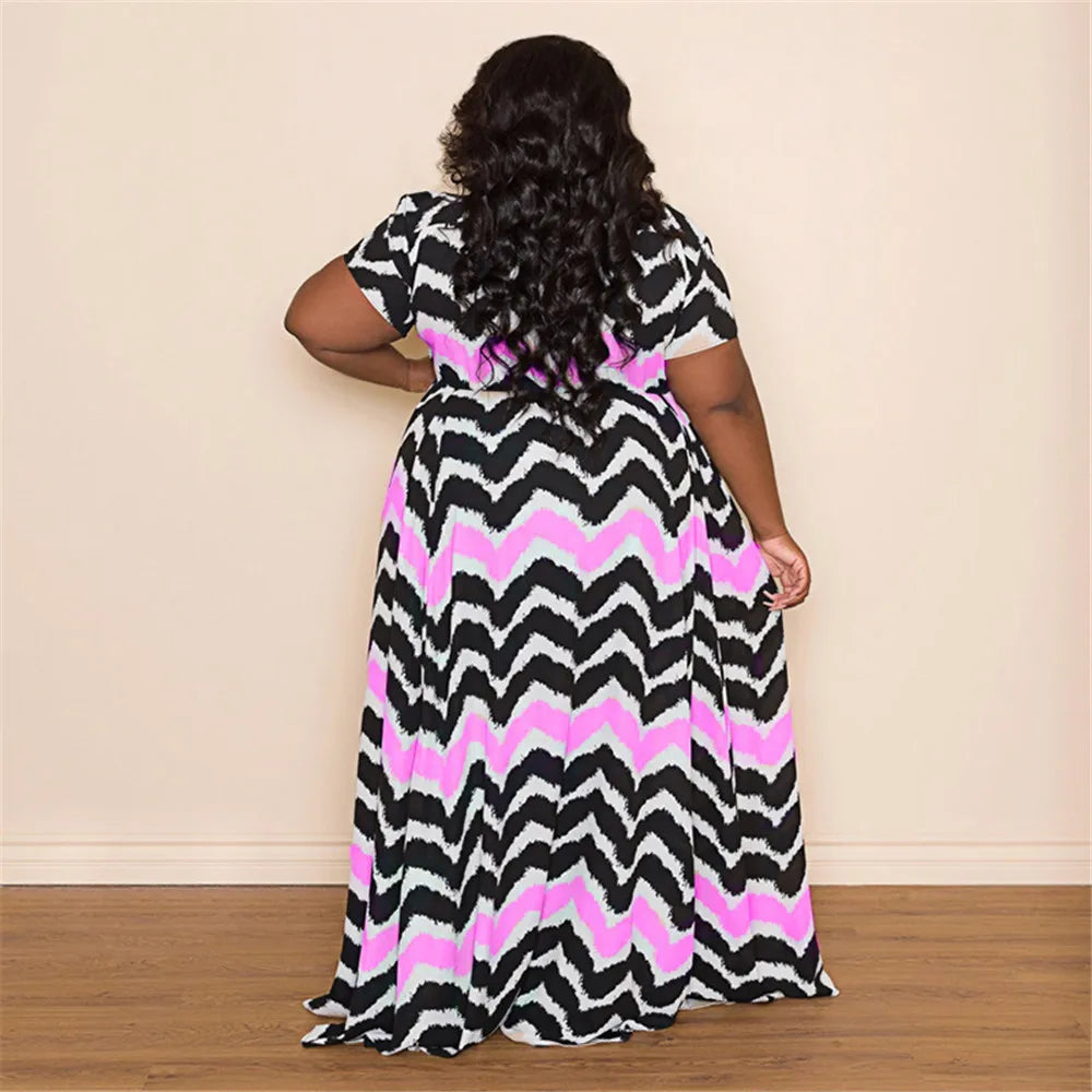 Maxy Plus Size Dress Women 4xl 5xl  Striped  Loose Fashion Streetwear Cute Ball Gown Shirts Maxy Dress