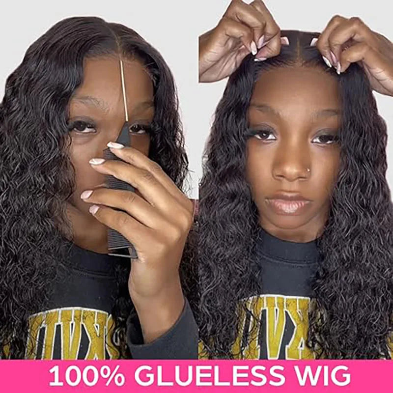 Maxy Hair Wear Go Glueless Wig Pre Bleached Knots Water Wave Wigs Human Hair Transparent Lace Closure Wig PrePlucked Curly Hair