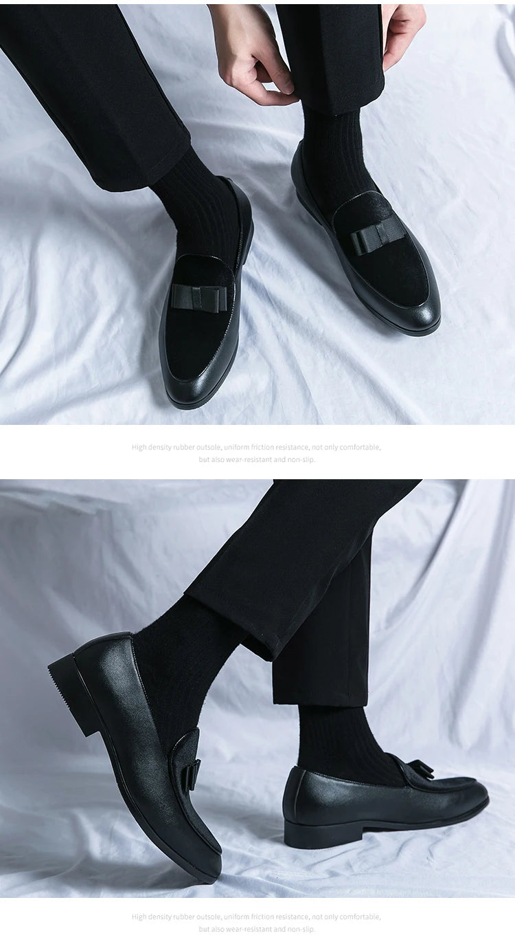 Visco Good Quality British Style Shoes Men Casual Leather Business Shoes Men's Dress Shoes Bow Tie Formal Leather Large Size 48