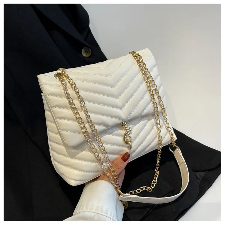Maxy Casual Chain Crossbody Bags For Women Fashion Striped Shoulder Bag Large Capacity Flap Ladies Handbags