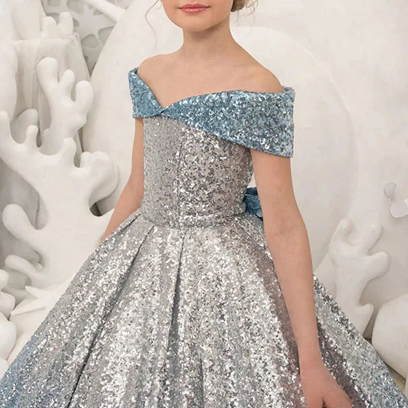 Babs Formal Kids Evening Dresses for Girls Birthday Party Elegant Sequins Dress Up Fluffy Long Luxury Pageant Prom Ball Gown Bow