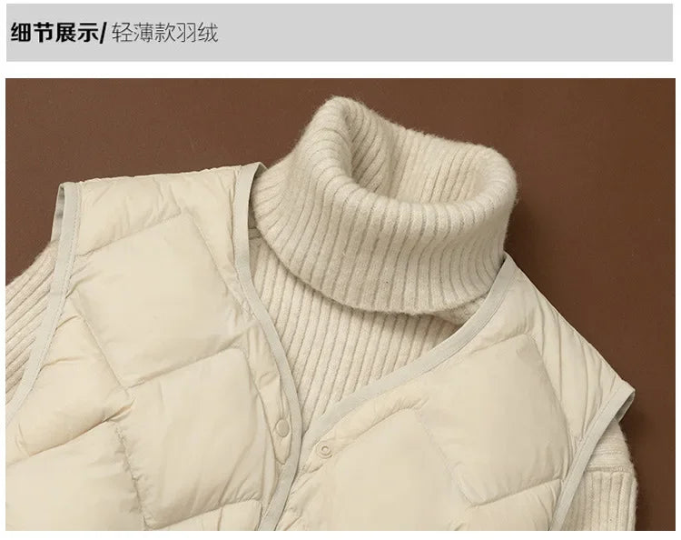 Maxy Plus Size Female Korean V-neck Casual Ultra-Light Vest Coat Autumn Winter Women X-Long White Duck Down Warm Sleeveless Jackets