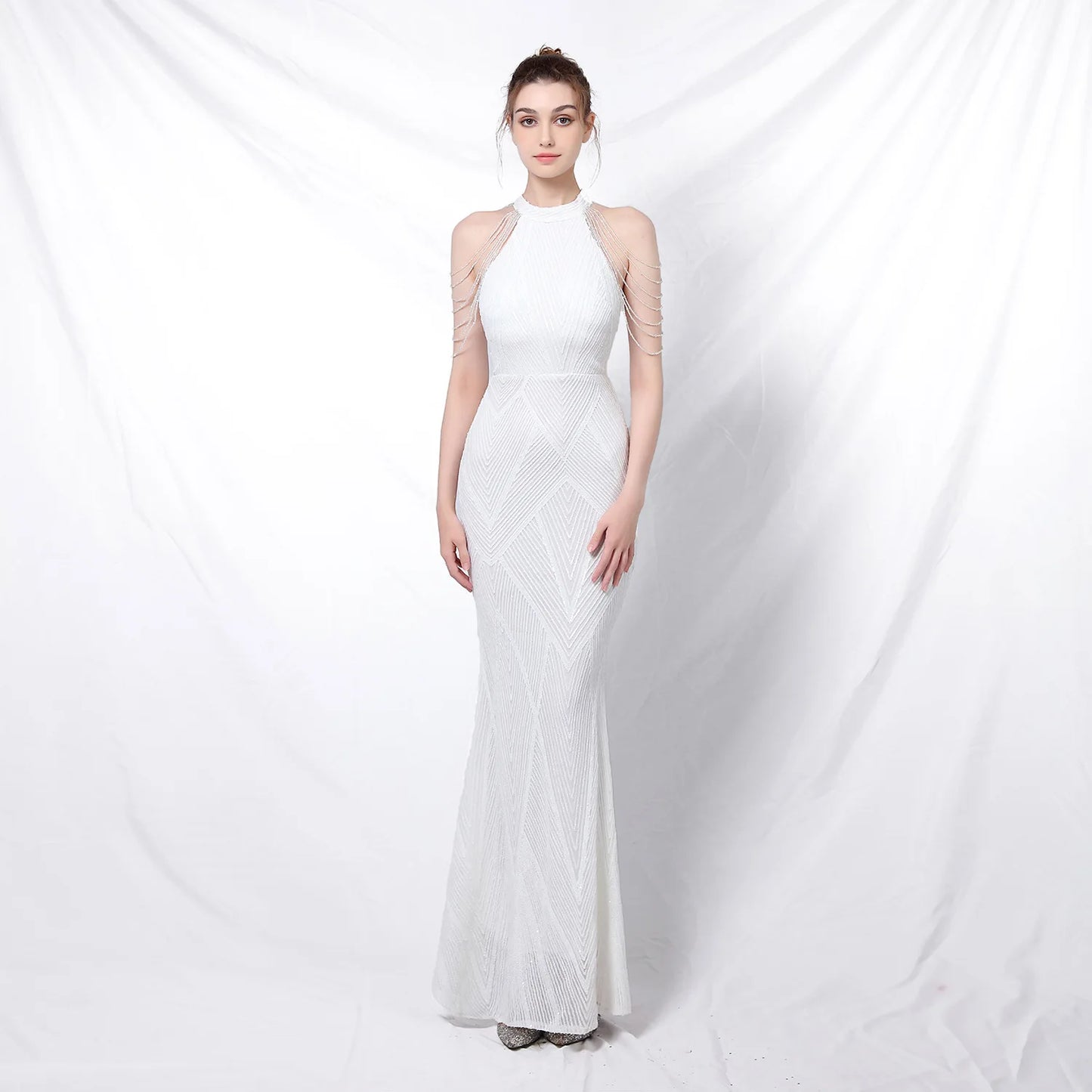 Maxy Prom Long Elegant Dresses Halter Sequin Mermaid Prom Dress De Fiesta Evening Dresses Customized