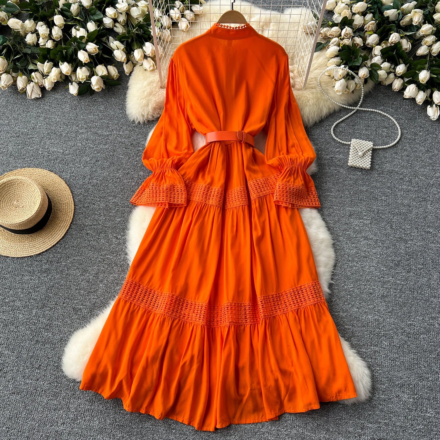 Maxy Elegant summer Flare Sleeve Single Breasted lace PATCHWORK Dress A-line Vacation Party Women dresses