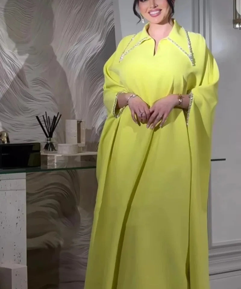 Macy Clothes for Muslim Women 2024 Summer Elegant Muslim Women Long Sleeve V-neck Plus Size Long Dress Kaftan Gowns