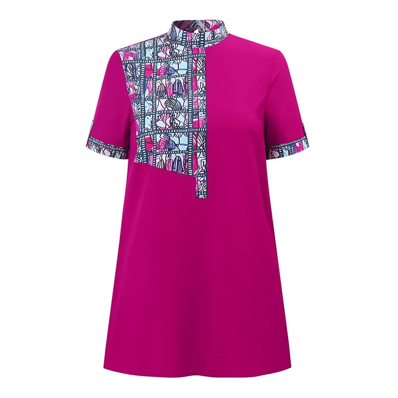 Maxy Women Office Pant Sets Summer Printed Suits Vintage Stand Collar Short Sleeve Tops and Long Pants Casual Loose Sets