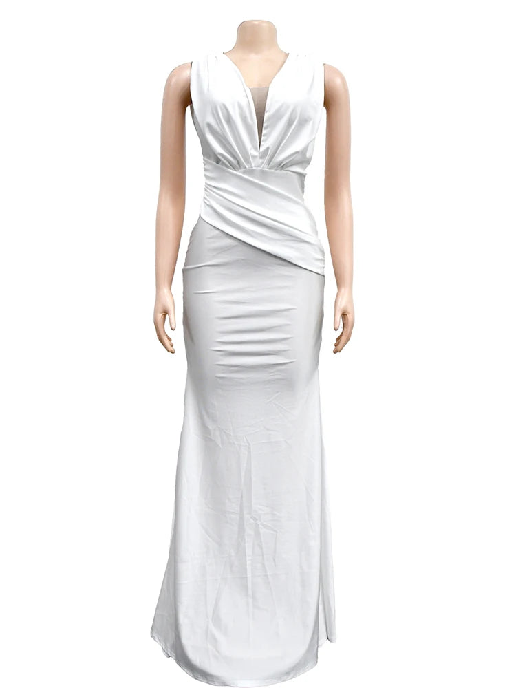 Maxy Elegant Evening Dresses Long Patry Gown Sexy Deep V Sleeveless Mermaid Bodycon Maxy Robe Femme