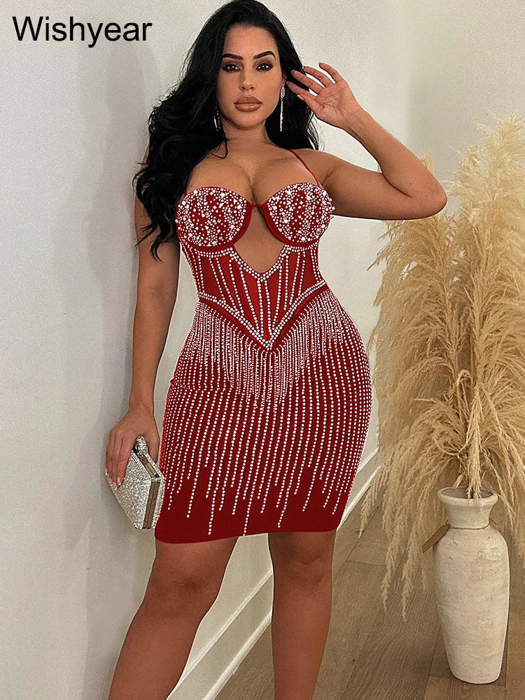 Babs Elegant Evening Birthday Party Dresses for Women Halter Neck Diamonds Rhinestones Prom Club Bodycon dress