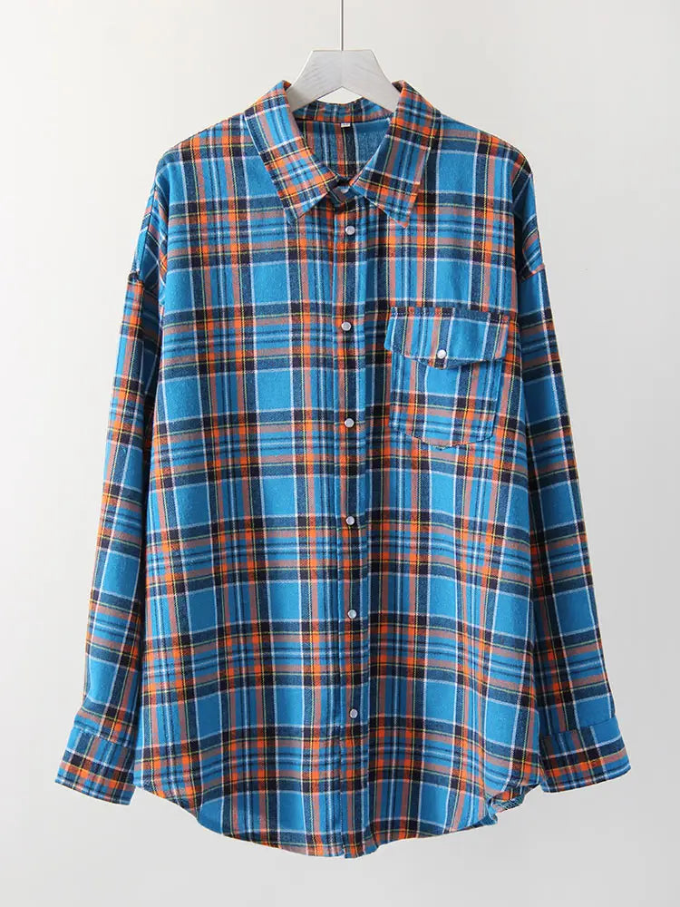 Maxy Green Vintage Plaid Shirt Women Oversize Top Long Sleeves Autumn Winter Loose Women's Shirt And Blouses Oversized