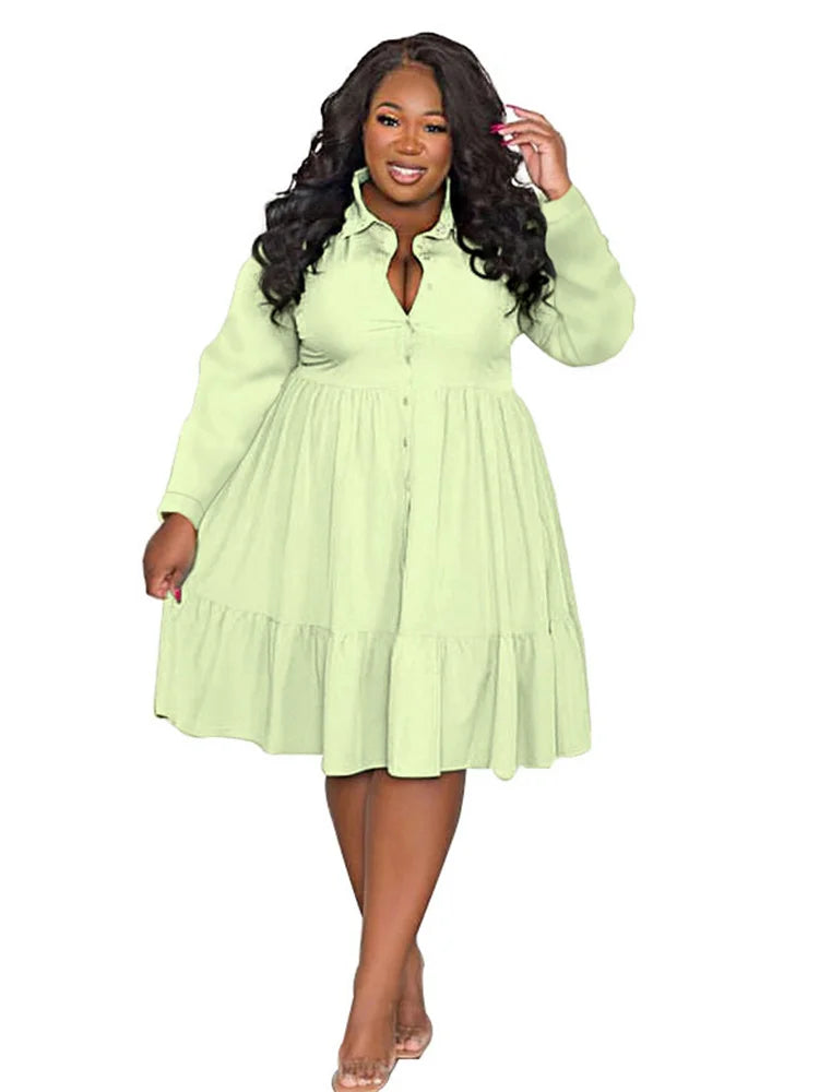 Maxy Plus Size Dresses Women Clothing Solid Long Sleeve Elegant Casual Cute Ball Gown Shirts Mini Dress