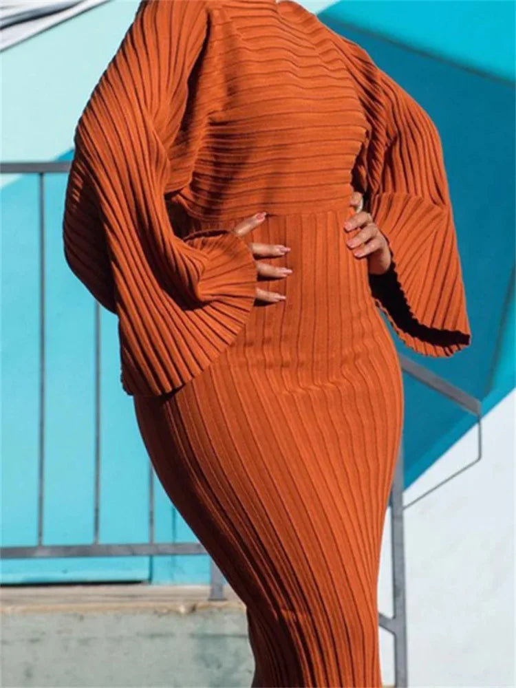 Maxy Women Dress Sexy Slim Fit O-Neck Long Sleeve Cocktail Party Elegant Ribbed Solid Color Hip Wrap Knitted Long Dresses Gown