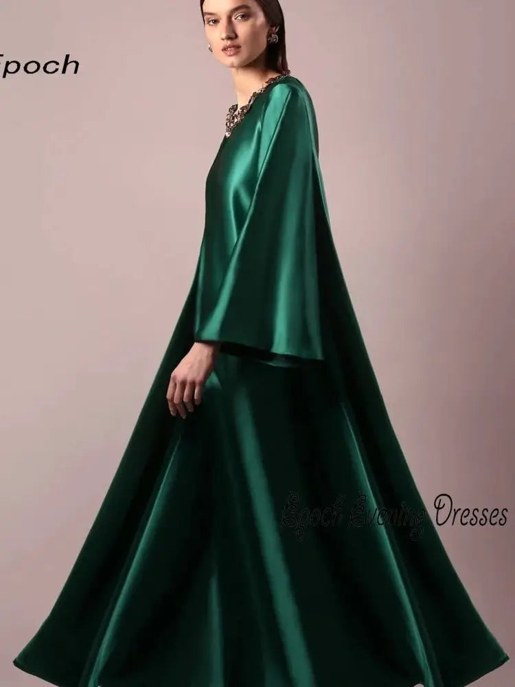 Macy Satin Evening Dress Elegant Crystal Straight O-Neck Floor-Length Cocktail Prom Gown For Sexy Women