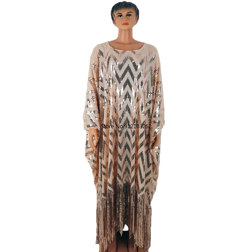 Maxy American Dresses for Women Plus Size Africa Clothes Dashiki Ankara Sequin Outfit Gown Kaftan Muslim Wedding Party Long Dress