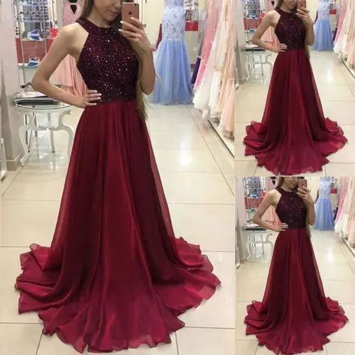 Amay Women's Retro Evening Dress Sexy Ladies Sleeveless Bodycon Sequin Tulle Long Dress Wedding Ball Gown Party Formal Dress