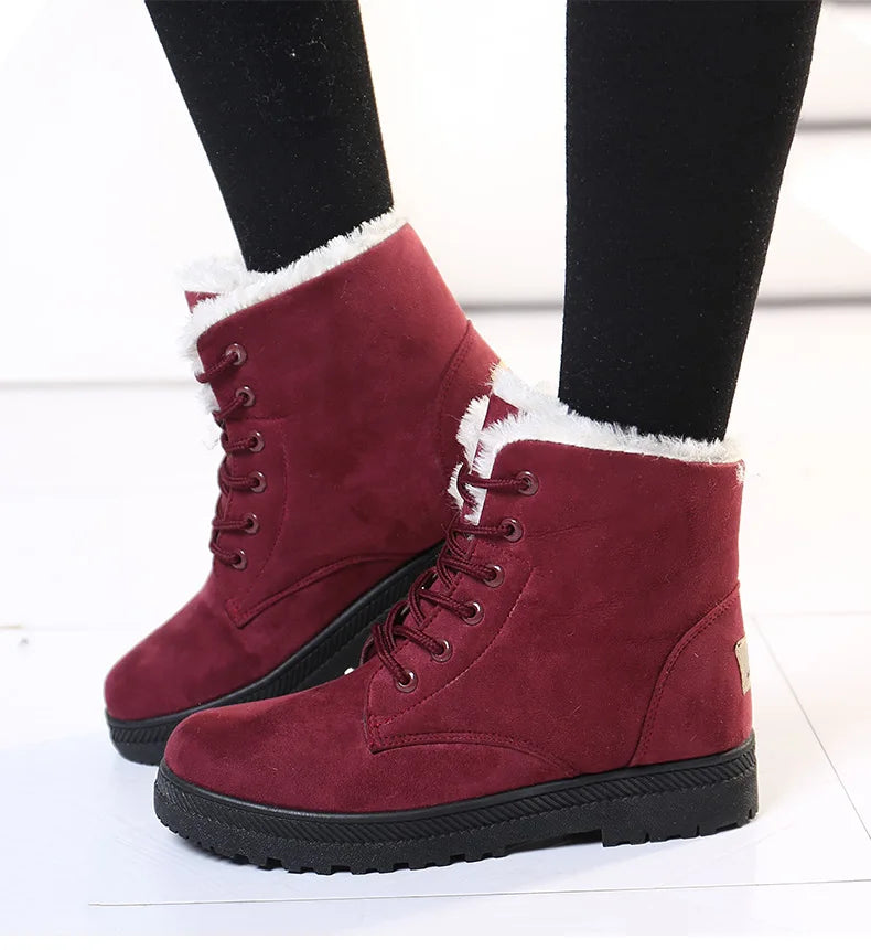 Maxy Women's Boots Winter Boots with Fur Low Heels Snow Boots Ankle Bota Feminina Platform Booties For Women Winter Shoes Heeled