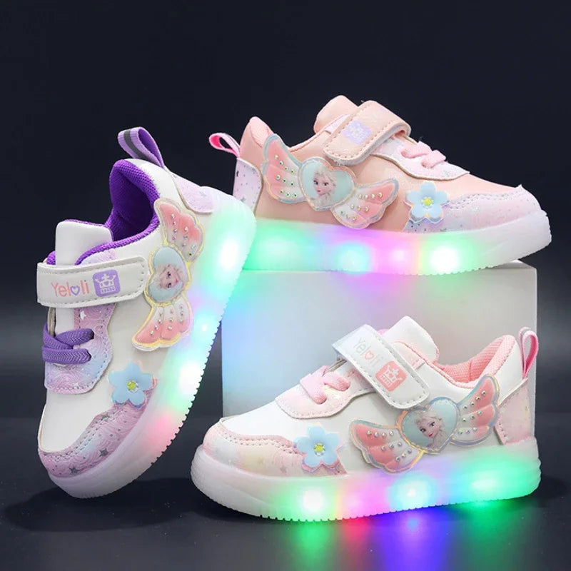 Babs Disney Children's LED Lights Illuminated Shoe Tennis Luminous Casual Sneakers Girls Non-slip Students Trend Chic Shoes