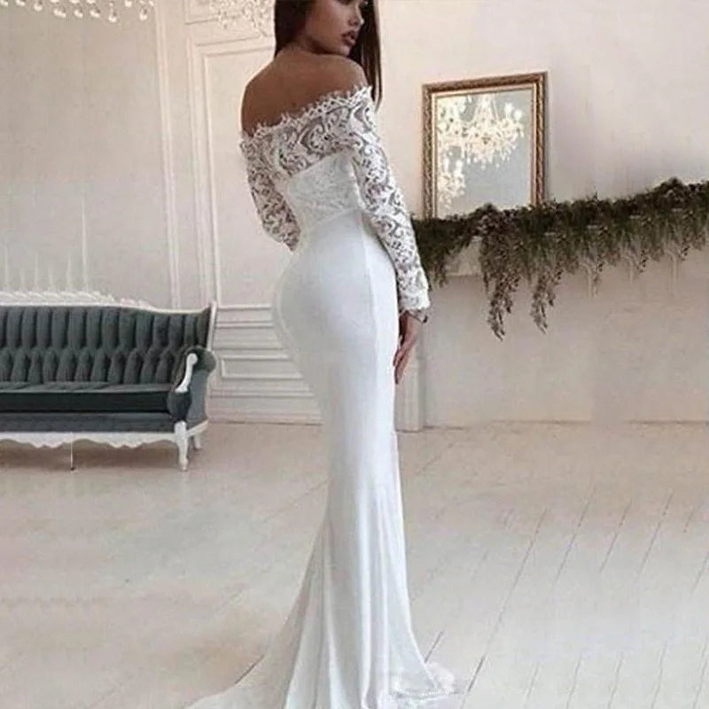 Maxy Fashion female French wedding dress sexy elegant lace evening dresses