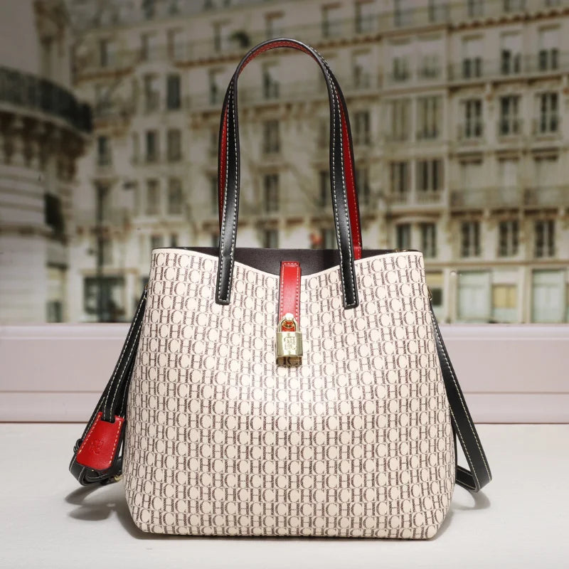 Maxy CH Premium Versatile Leather Crossbody Bag Ladies Large Capacity Daily Commuter Tote Bag Letter Print Design Ladies Fashion