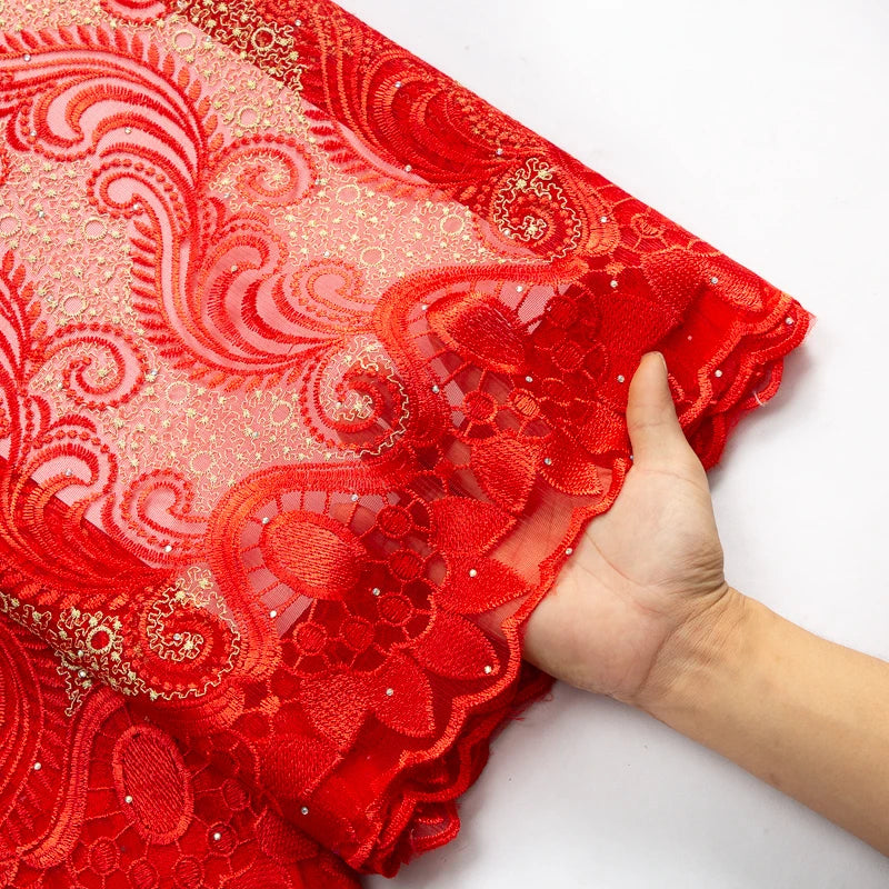 Macy French Mesh Lace Fabric with Rhinestones High Quality African Stones Lace Fabric Nigerian Lace for Women Party Dresses