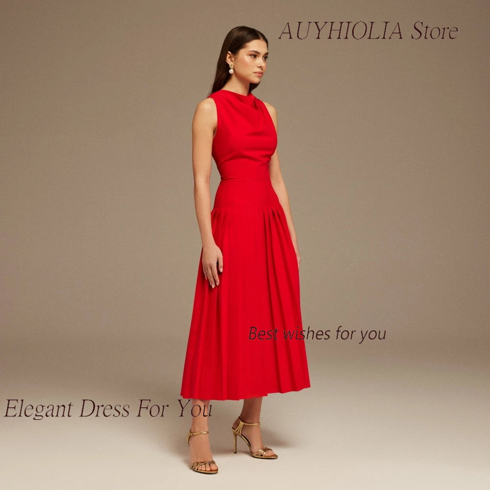 Maxy Evening Dresses for Women elegant Red Drape Halter Neck Maxy Dress Ankle-length Cocktail Prom Gown