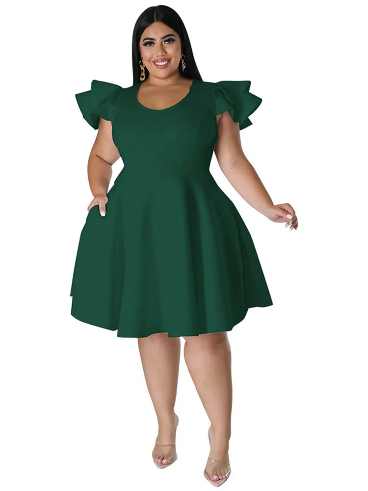 Maxy Plus Size Dresses for Women Elegant Party Solid Ruffles Sleeve Big Hem Midi Dress Hot Sale New dresses