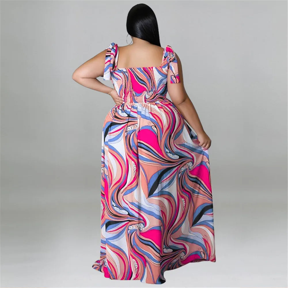 Maxy Plus Size Summer Dress Women's Clothing Flower Printed Slip Bandage Elegant Mini Dress Hot Sale