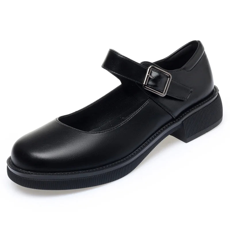Maxy 3.5cm Breathable Shallow Mouth Bright Leather Shoes Women Mary Janes 2025 Fall Med Square Heels Sheos Black for Office Mom