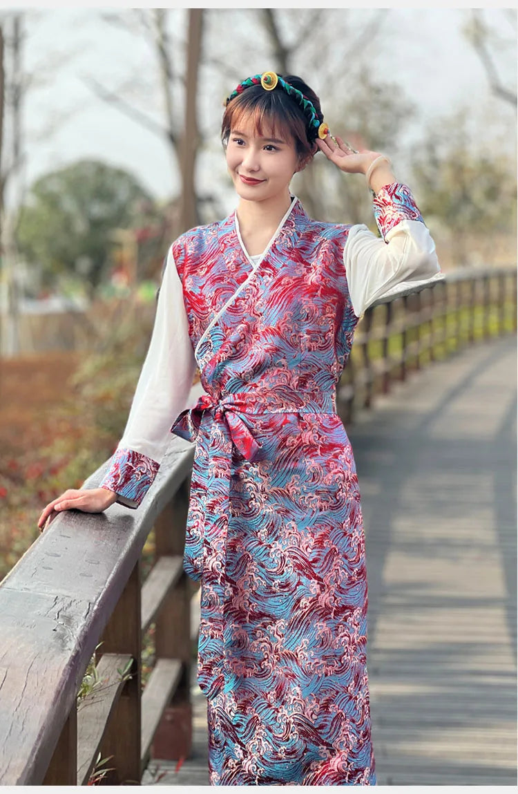 Summer Elegant Asian costume Tibetan Dress For Women Long Sleeve Traditional Ethnic clothing Oriental Ladies gown