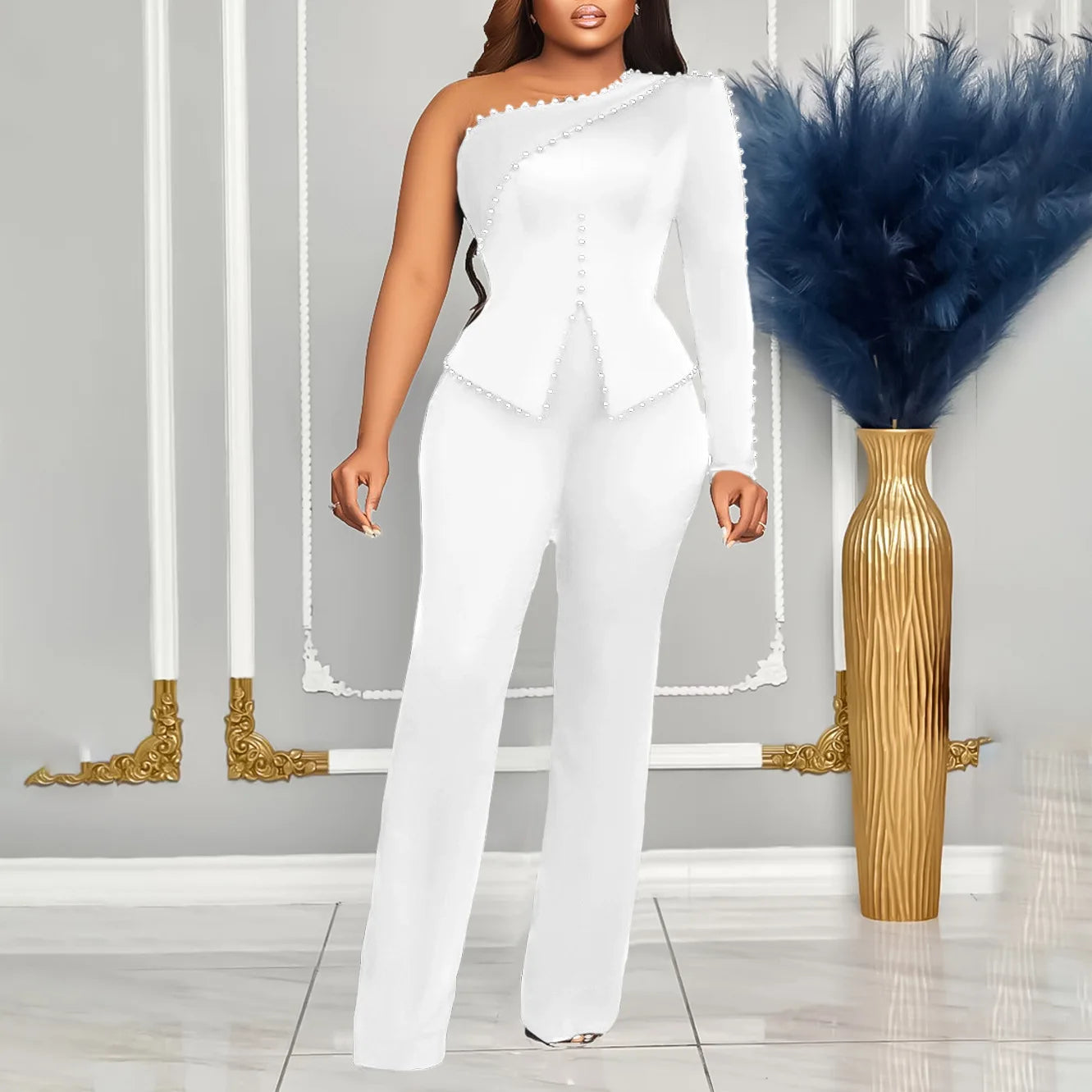 Macy Wear For Women 2 Piece Sets Beaded Top And Straight Pants Suit Two-piece Party Lady Matching Sets Africa Clothes Outfits