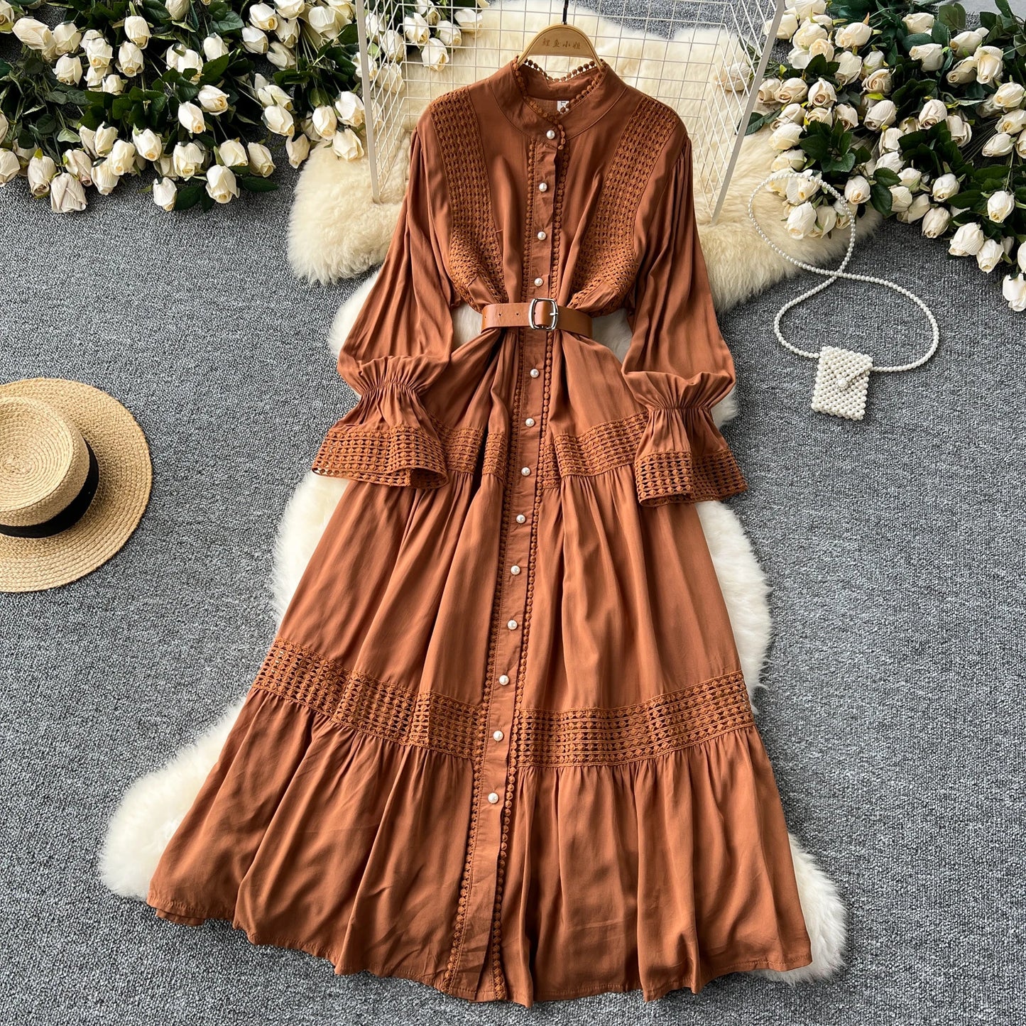 Maxy Elegant summer Flare Sleeve Single Breasted lace PATCHWORK Dress A-line Vacation Party Women dresses