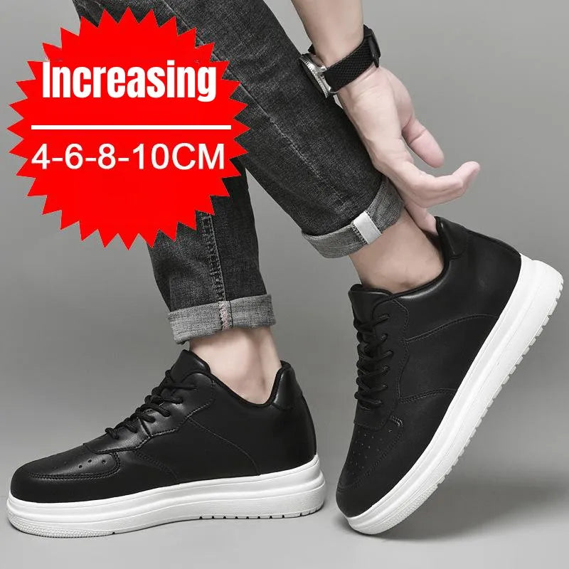 Maxy New Height Increasing Shoes For Men 10cm Invisible Elevator Sneakers White Leathe Sport shoes