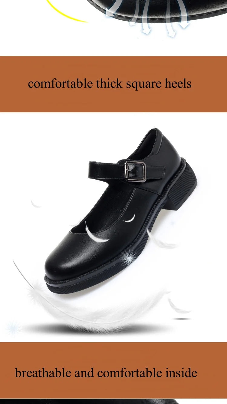 Maxy 3.5cm Breathable Shallow Mouth Bright Leather Shoes Women Mary Janes 2025 Fall Med Square Heels Sheos Black for Office Mom