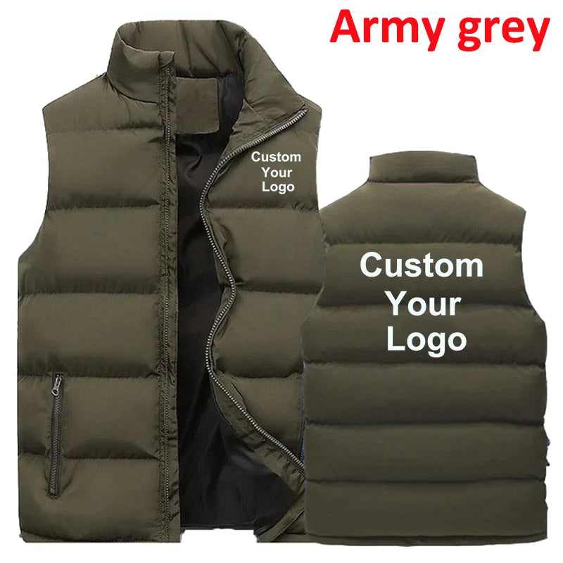 Visco Men's Custom Your Logo Zipper Warm Vest Casual Sports Stand Collar Sleeveless Jacket Winter Down Vest