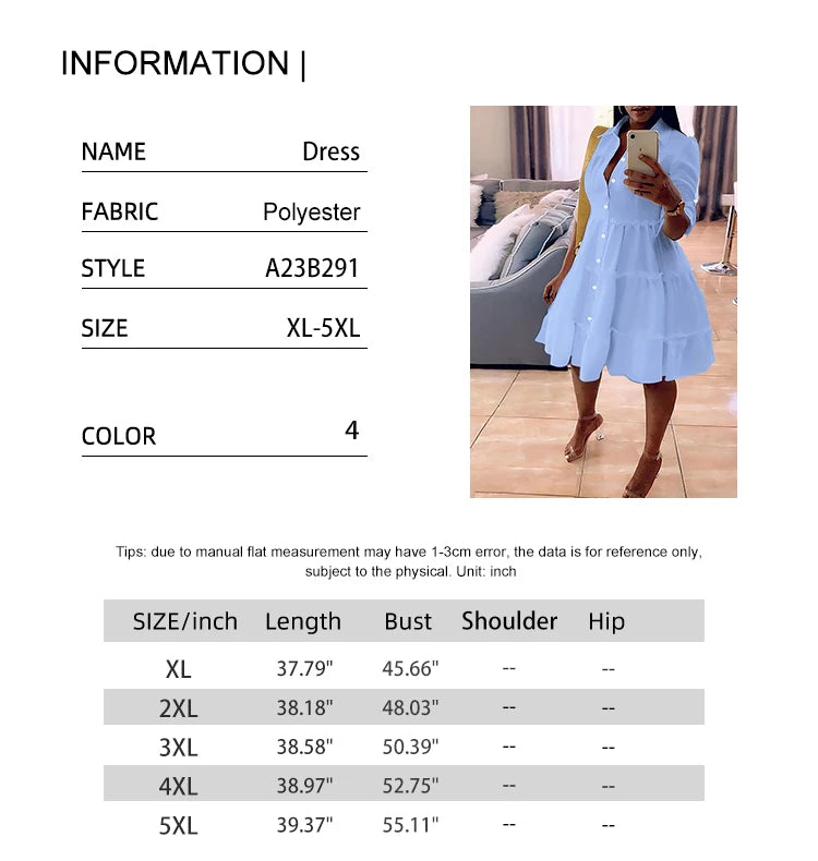 Maxy Plus Size 2024 Spring and Summer New Women's Loose Casual Button Dress Flip Lapel Pleated Dresses