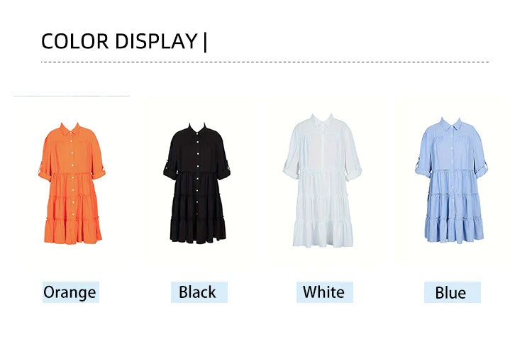 Maxy Plus Size 2024 Spring and Summer New Women's Loose Casual Button Dress Flip Lapel Pleated Dresses