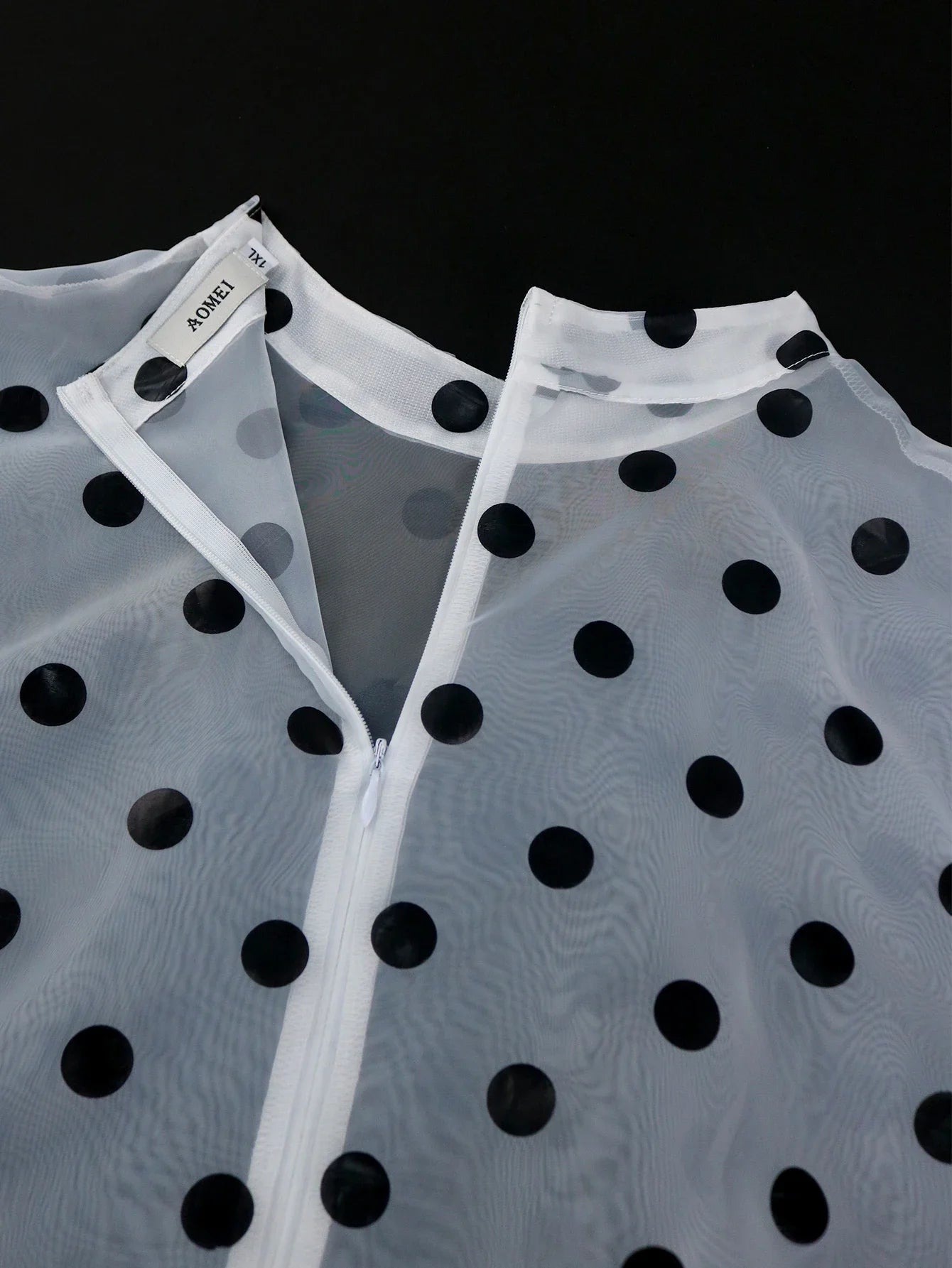 Women Polka Dot See Through White A Line Dresses Mock Neck Long Sleeve Empire Layered Cake Dresses Evening Party Gowns Plus Size