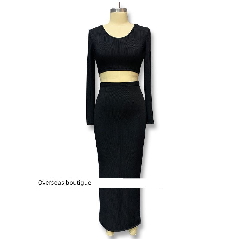 Babs Split Long Skirt Two-Piece Set for Women Tops Long Sleeve Dress Two-piece Set Female