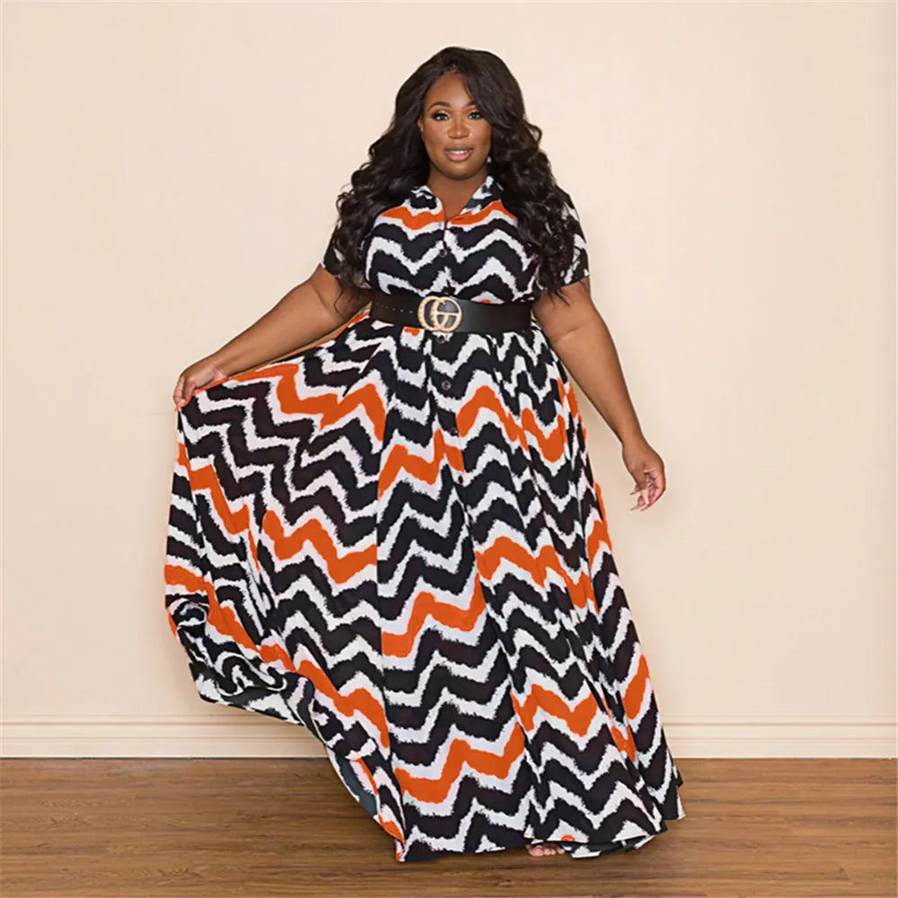 Maxy Plus Size Dress Women 4xl 5xl  Striped  Loose Fashion Streetwear Cute Ball Gown Shirts Maxy Dress