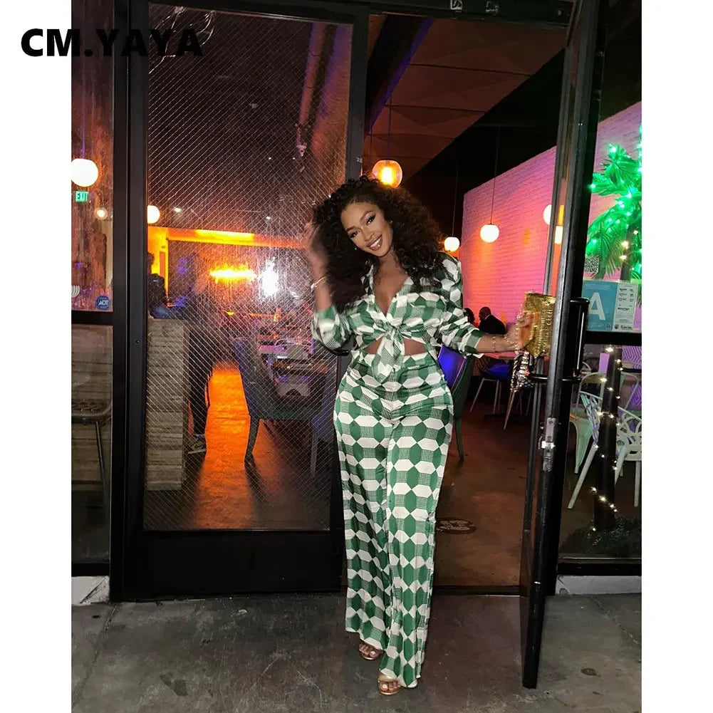 Babs Chic Plaid Women's Set Long Sleeve Oversized Shirt and Wide Leg Pants Summer Two 2 Piece Set Outfits Tracksuit