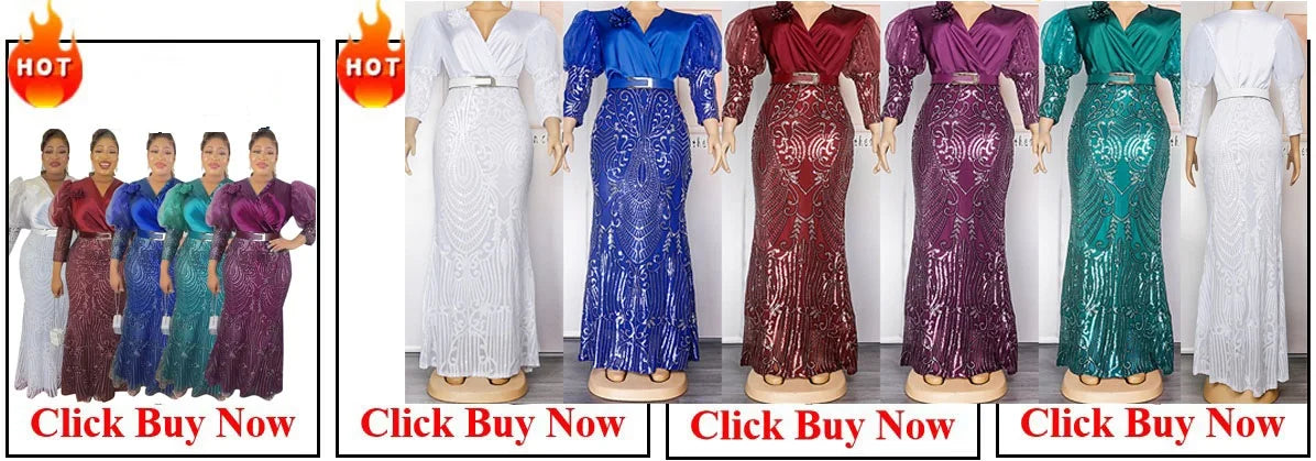 Maxy American Dresses for Women Plus Size Africa Clothes Dashiki Ankara Sequin Outfit Gown Kaftan Muslim Wedding Party Long Dress