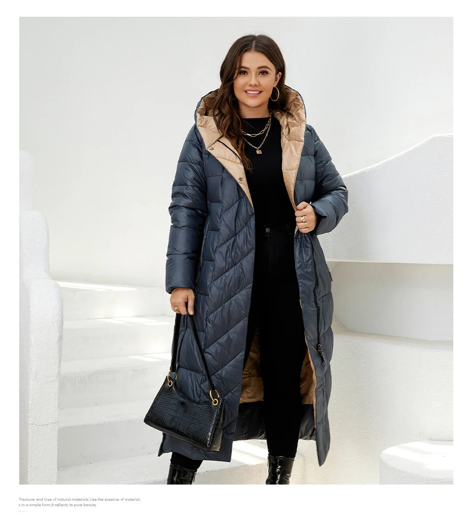 Macy New Winter Women's Jackets Plus Size Mid-length Thick Hood Warm Zipper Belt Classic Casual Women Coat Parkas