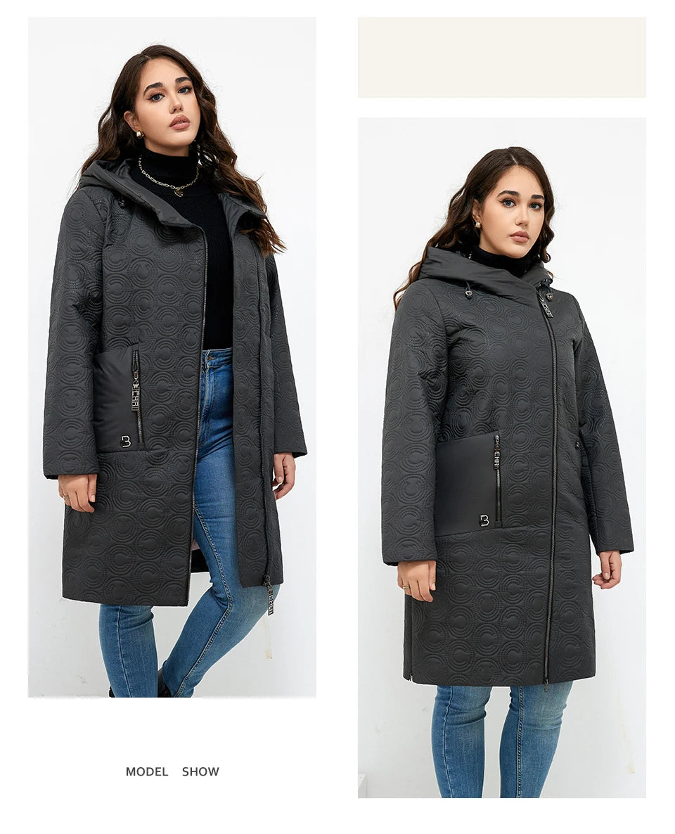 Macy Autumn Women Jackets Plus Size Long Hooded Quilted Light weight big pockets Bio-cotton Stylish Women's coat