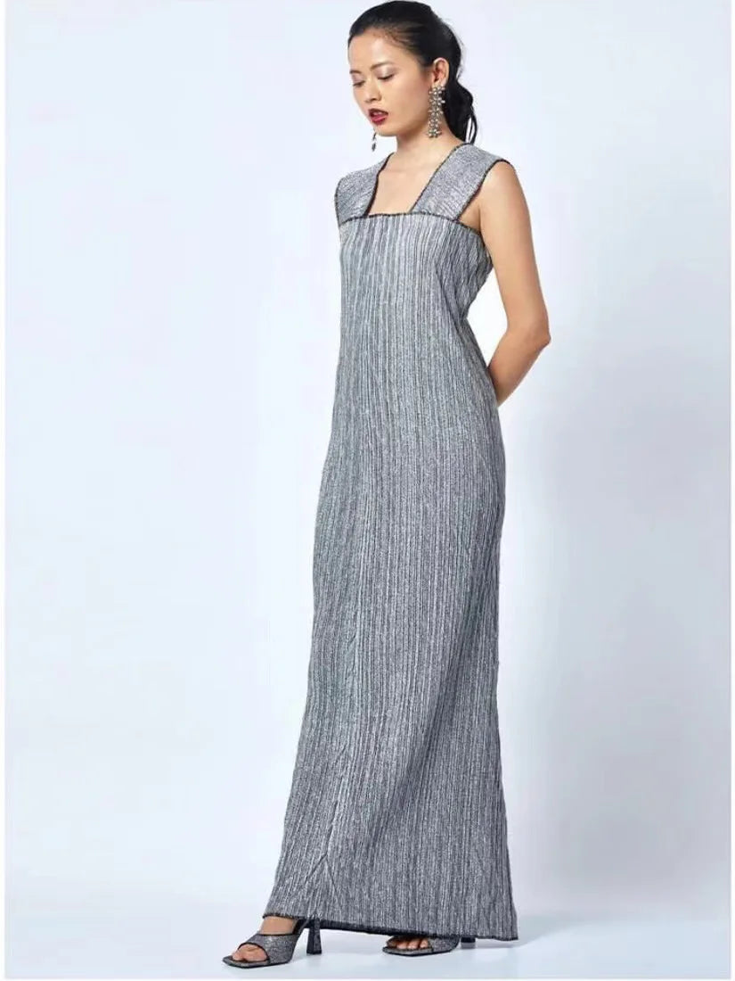 Maxy Women's yellow lace-up cloak + sleeveless dress Pleated Fashion plus-size elegant evening dresses