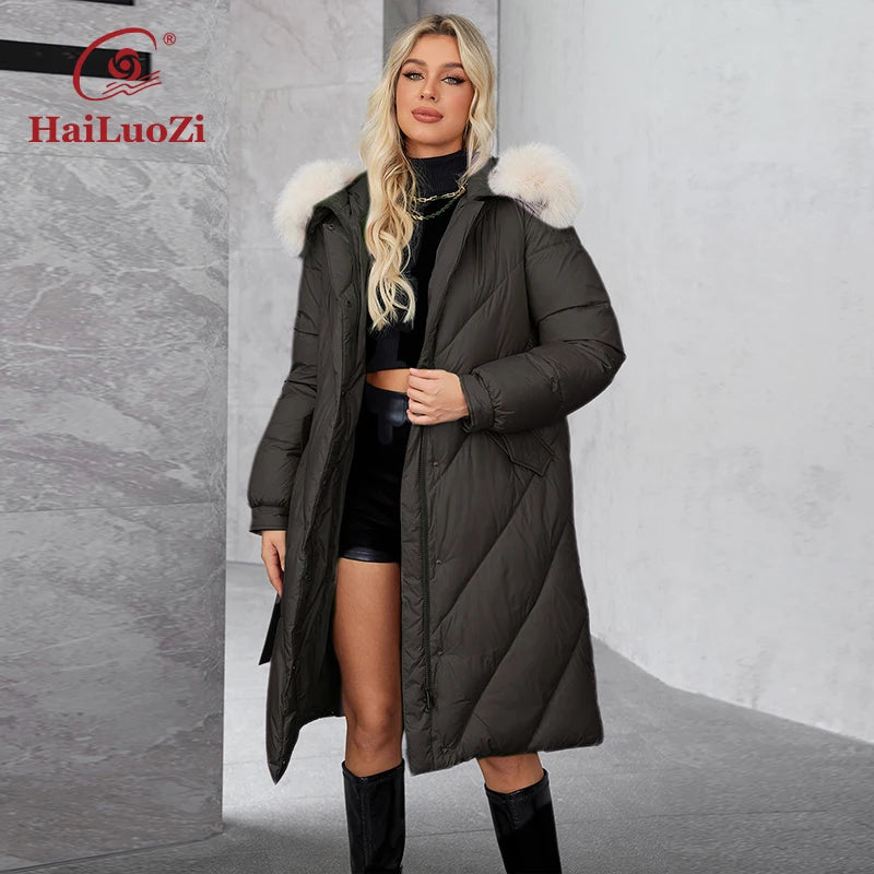 Macy Women's Winter Plus Size Long Parka Coat Warm Women's Jacket Slash Pocket Fashion Hooded Women's Jacket