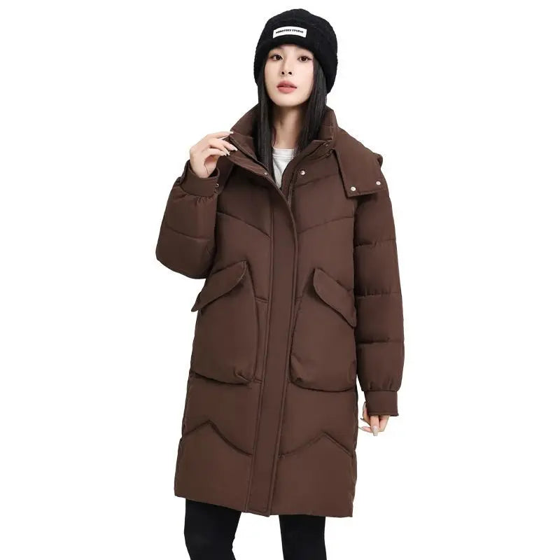 Zay Women's Parka New Fashion Women's Stand Collar Long Slim Casual Hooded Warm Down Jacket Ladies Casual Cotton Padded Coat Q265